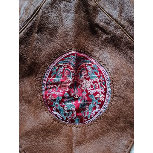 Leather hood with silk  (light brown)